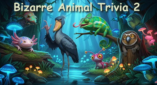 Stinkbird says what Illustration of bizarre animals like the platypus, axolotl, and tardigrade for a weird animal trivia quiz.